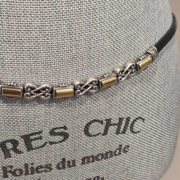 Brighton Black Leather Skinny Belt Mixed Metal Chain Link Gold Silver Large main image 11